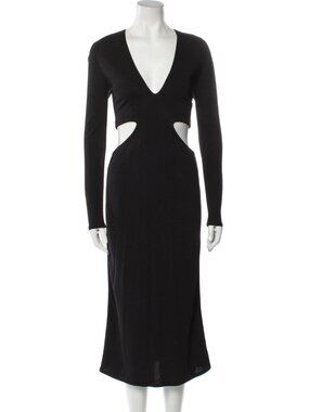 Jason Wu Black Cutout V-Neck Long Sleeve Midi Dress Size M US 6
